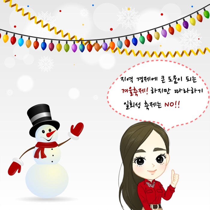 Festive snowman in hat on the background with garlands